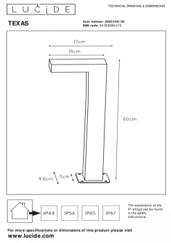 Lucide Pullert<Texas pullert 60 cm 7W IP54 -