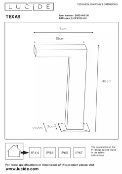 Lucide Pullert<Texas pullert 40 cm 7W IP54 -