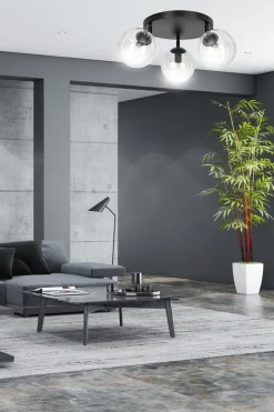 Emibig Kjøkkenbelysning Tak|Taklamper / Takplafonder<Tofi taklampe rund 3 lys - Svart/Klart glass