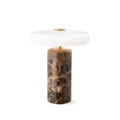Design by Us Oppladbare Bordlamper<Trip oppladbar bordlampe - Dark Emperador brun marmor/Hvit skjerm