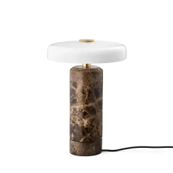 Design by Us Oppladbare Bordlamper<Trip oppladbar bordlampe - Dark Emperador brun marmor/Hvit skjerm