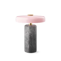 Design by Us Oppladbare Bordlamper<Trip oppladbar bordlampe - Sølv marmor/Rosa blank skjerm