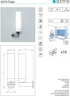 Astro Lighting Baderomsbelysning Vegg<Tube 120 Chrome vegglampe