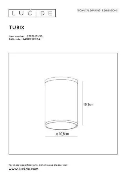 Lucide Taklamper Ute|Utendørs Downlights<Tubix takspot utendørs IP54 E27
