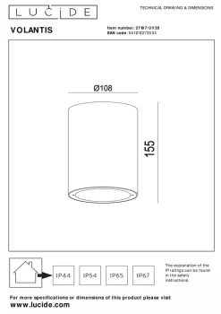 Lucide Taklamper Ute|Utendørs Downlights<Volantis downlight utendørs IP54 E27 -