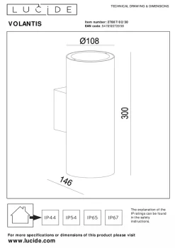 Lucide Utelamper Med Opp/Ned Lys<Volantis vegglampe utendørs opp/ned IP54 E27 -