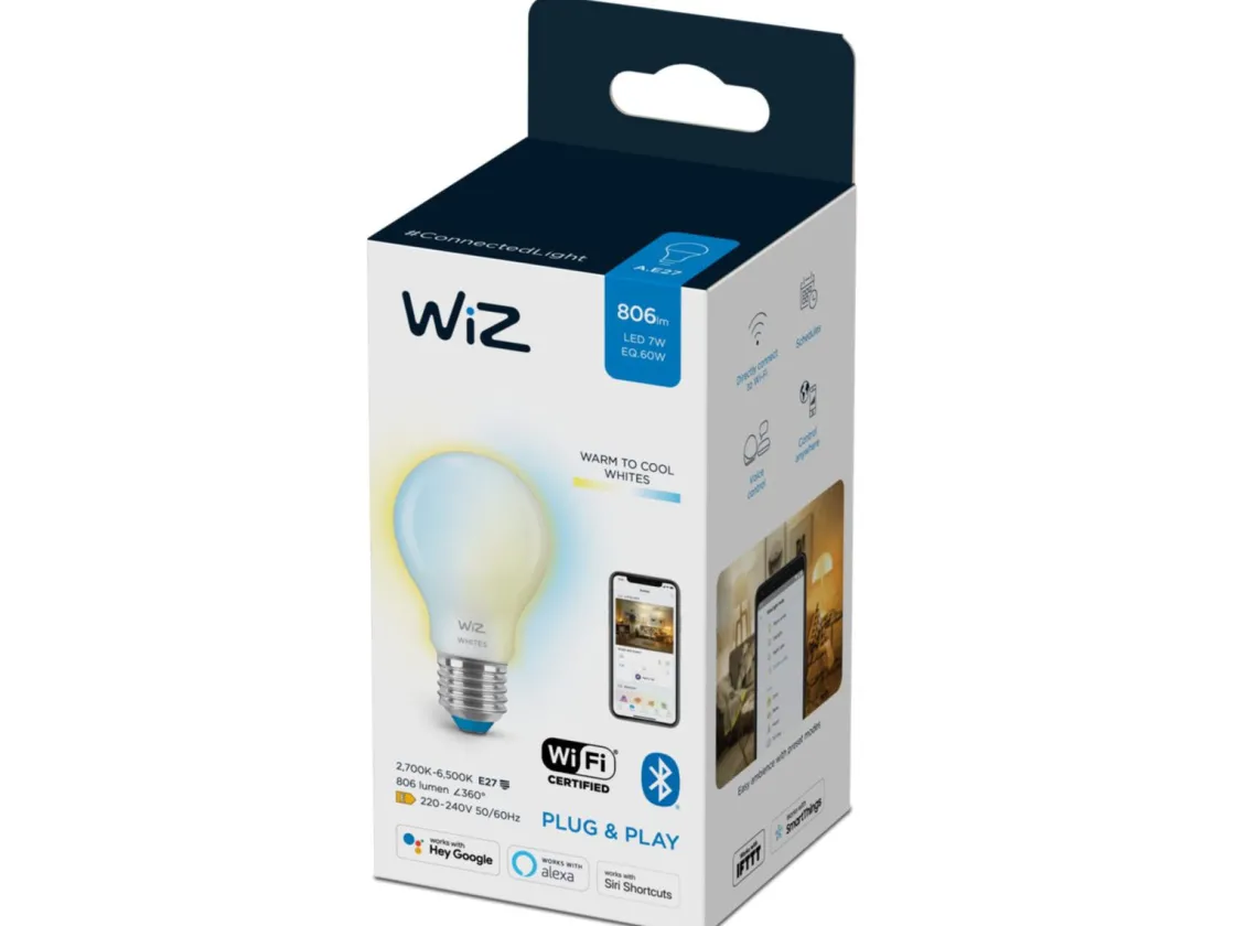 WiZ Led-Smartlyspærer|Led-Pærer Smart E27 Sokkel<E27 Lyspære A60 7W Wifi - Justerbar fargetemperatur 2700-6500