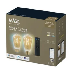 WiZ Led-Smartlyspærer|Led-Pærer Smart E27 Sokkel<E27 Lyspære filament St64 6,7W Wifi 2 pak m/fjernkontroll - Justerbar fargetemperatur 2000-5000 Kelvin