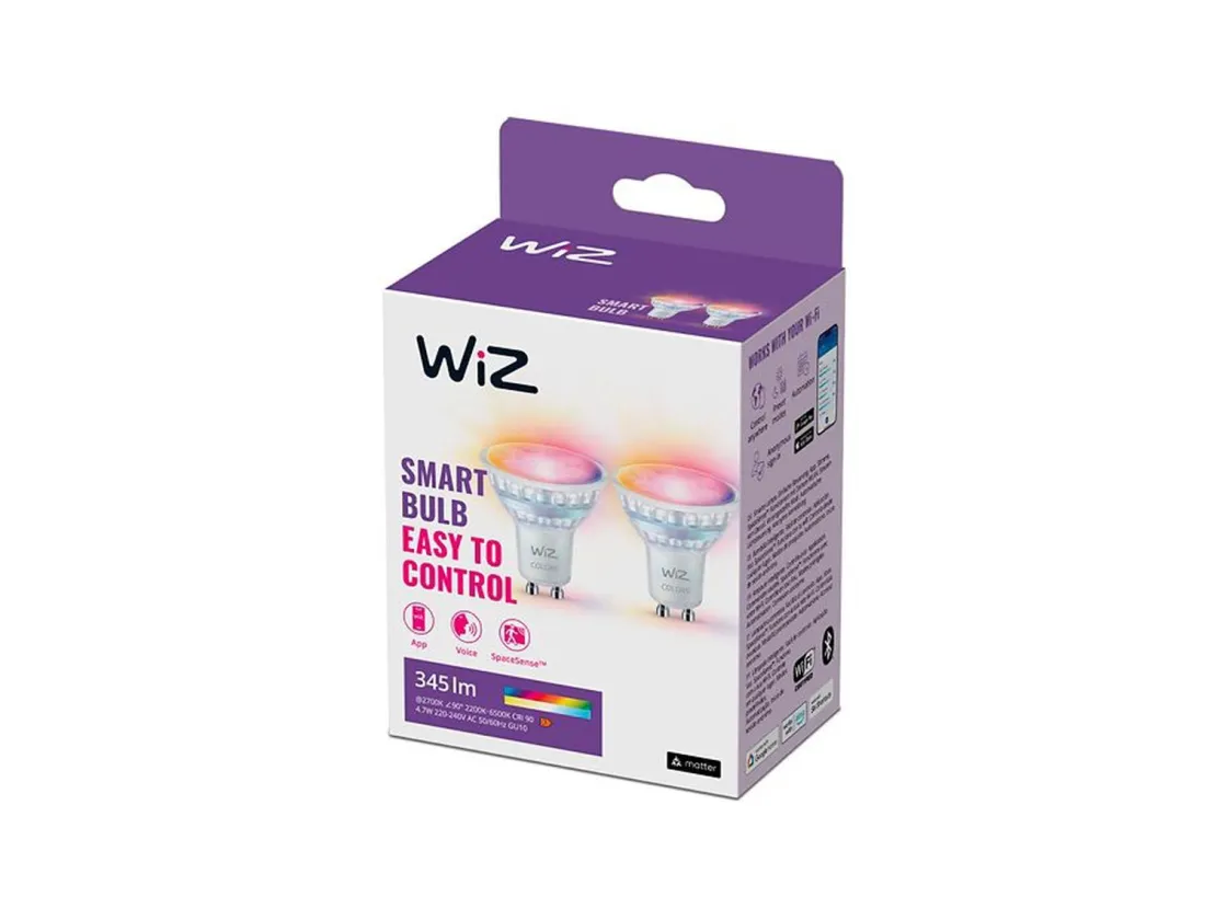 WiZ Led-Smartlyspærer|Led-Pærer Gu10 Sokkel<GU10 Lyspære 4,7W Wifi - Fullfarge 2 pakning