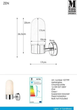 Marksløjd Baderomsbelysning Vegg<Zen vegglampe IP44 - Krom/opalhvit -
